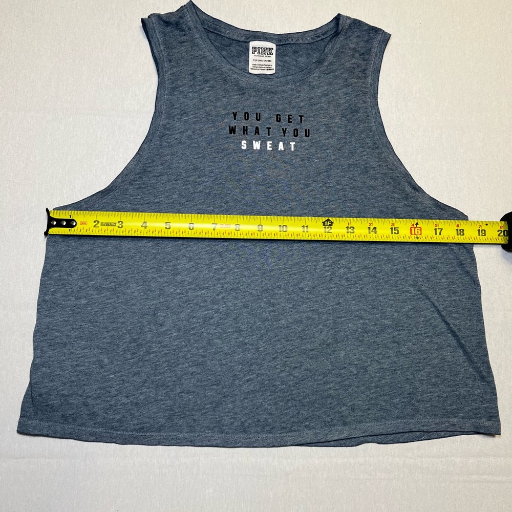 PINK Victoria's Secret You Get What You Sweat  Blue Muscle Tee Size Small - Picture 2 of 6